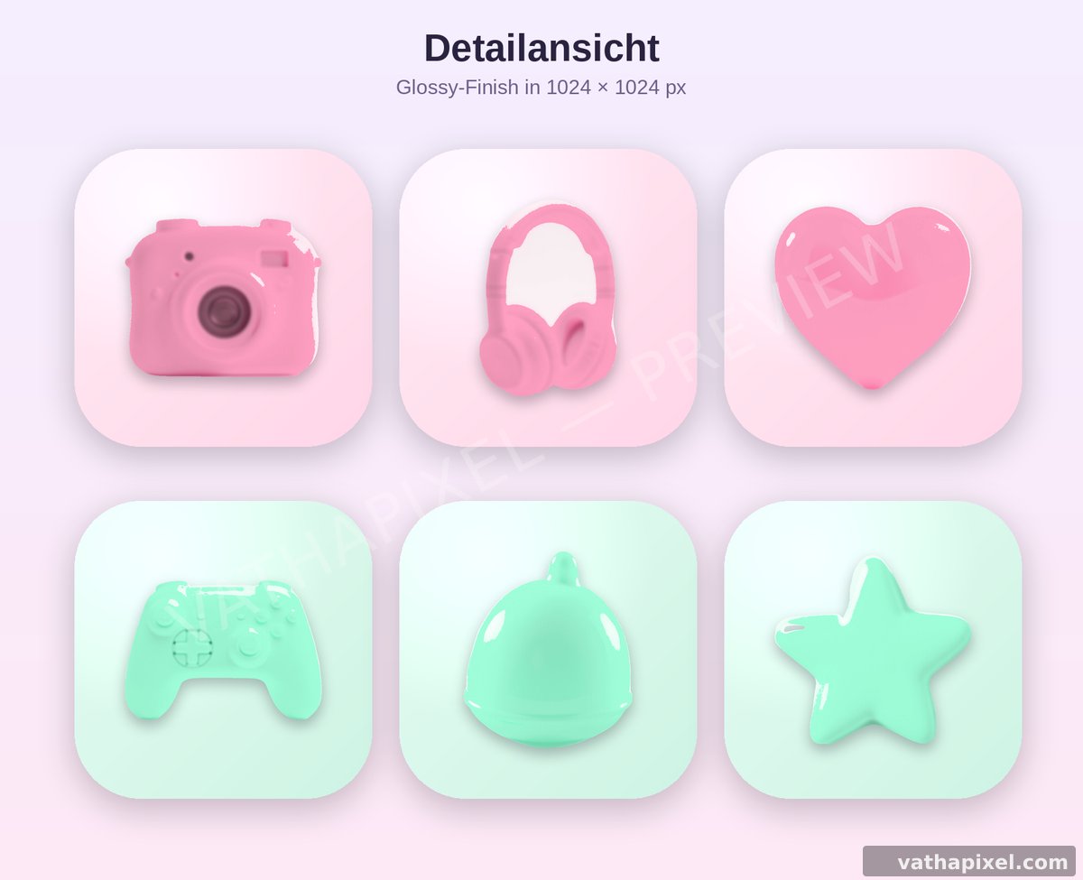Nahaufnahme von Bubble Gloss Icons