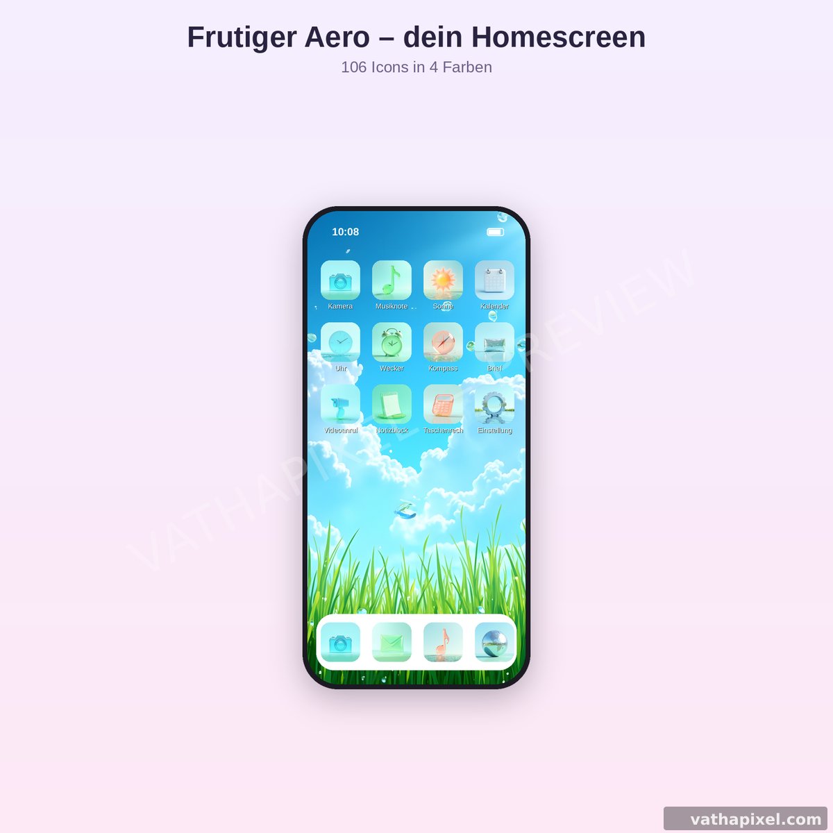 iPhone-Homescreen mit Frutiger-Aero-Icons