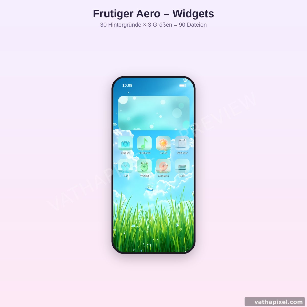 iPhone-Homescreen mit Frutiger-Aero-Widget