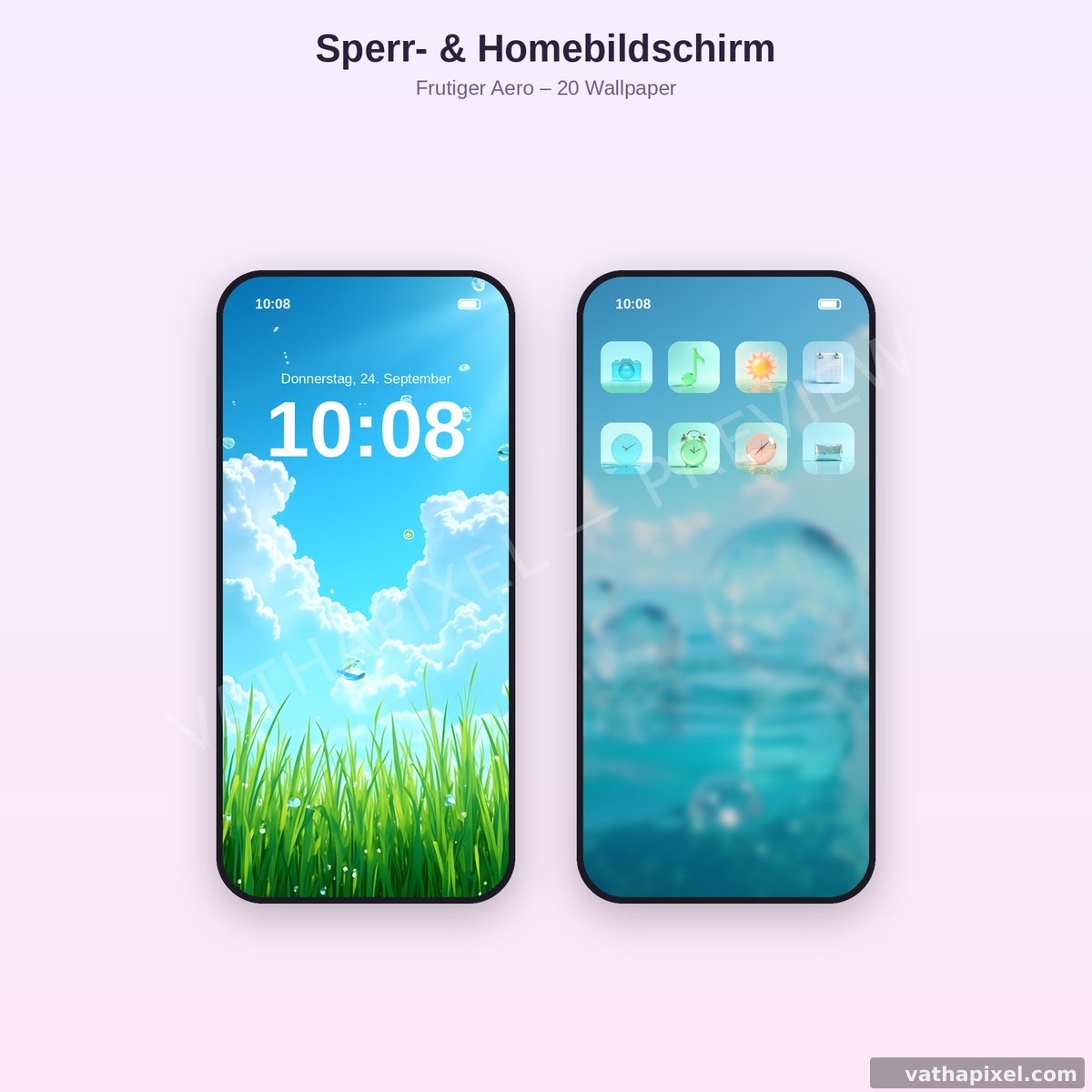 Zwei iPhones mit Frutiger-Aero-Wallpaper