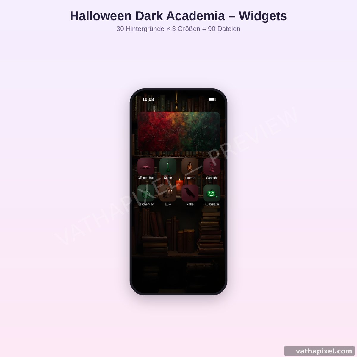 iPhone-Homescreen mit Dark-Academia-Widget