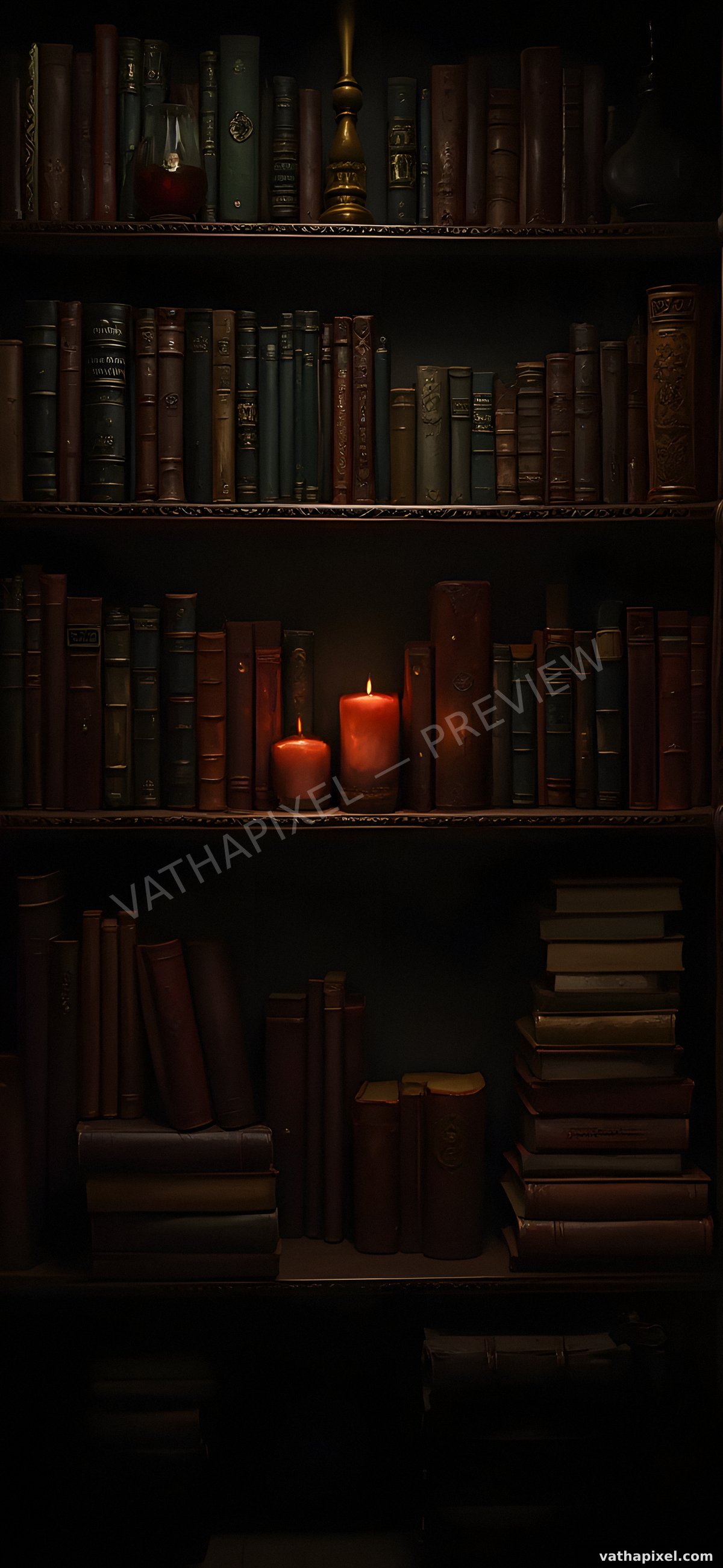 Halloween Dark Academia: Wallpaper Bibliothek mit Kerze