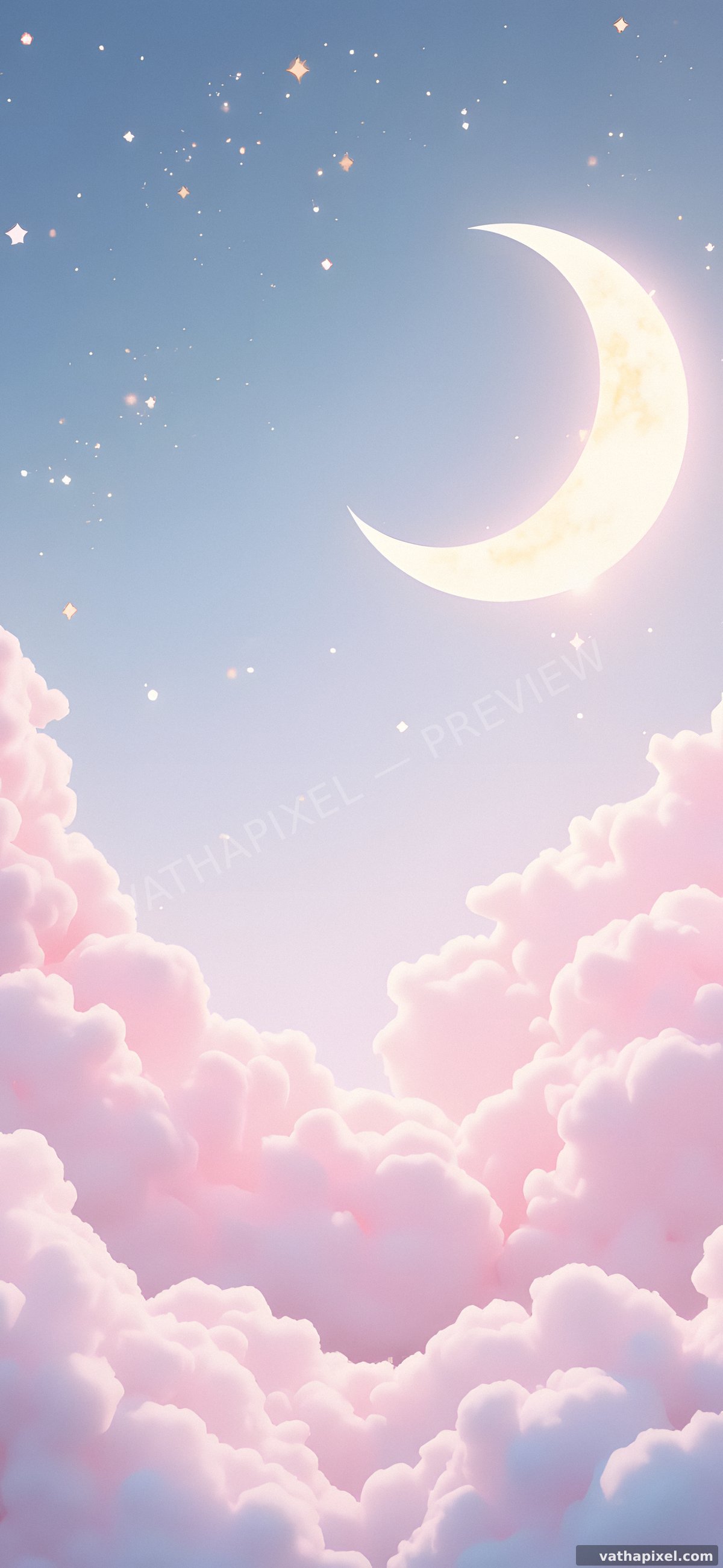 Kawaii Clouds Wallpaper Mond-und-Sterne-Traumlandschaft
