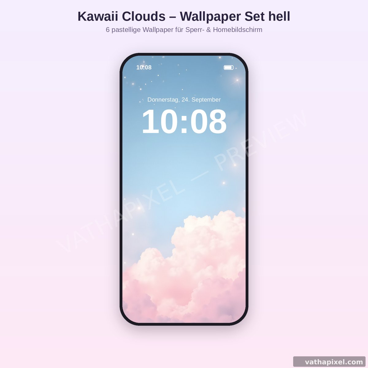 iPhone-Sperrbildschirm mit Kawaii Clouds Pastellhimmel-Wallpaper