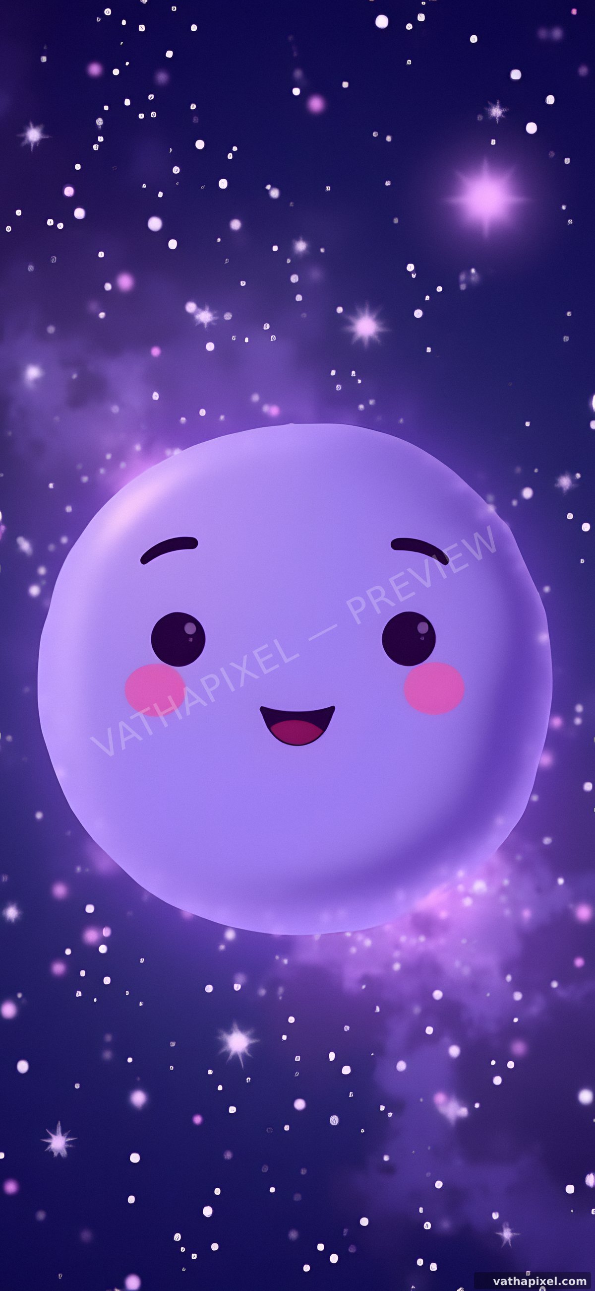 Kawaii Sparkle Wallpaper lila Galaxie mit Mond