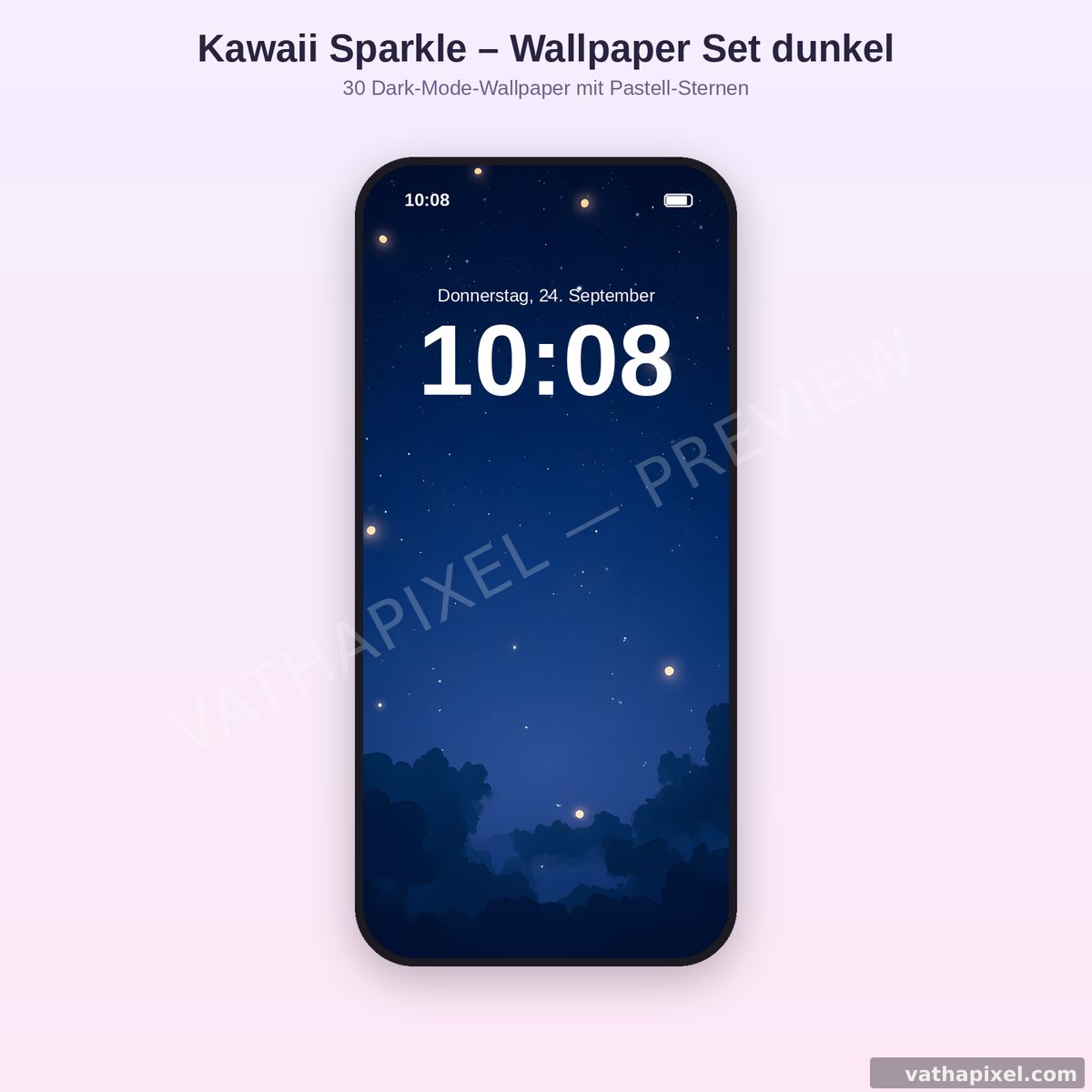 iPhone-Sperrbildschirm mit Kawaii Sparkle Nachthimmel-Wallpaper
