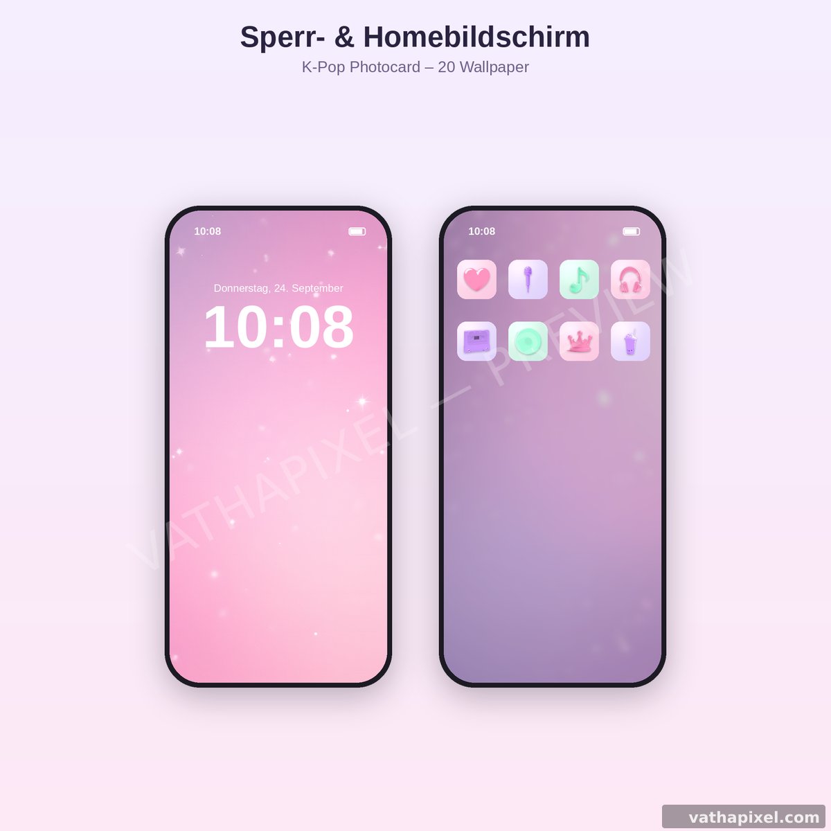 Zwei iPhones mit K-Pop-Photocard-Wallpaper