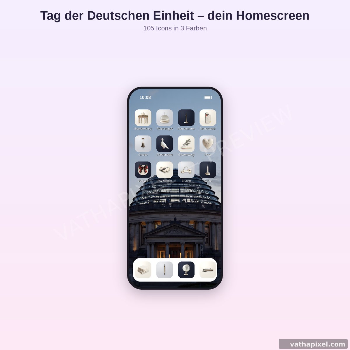 Handy-Homescreen mit Icons zum Tag der Deutschen Einheit
